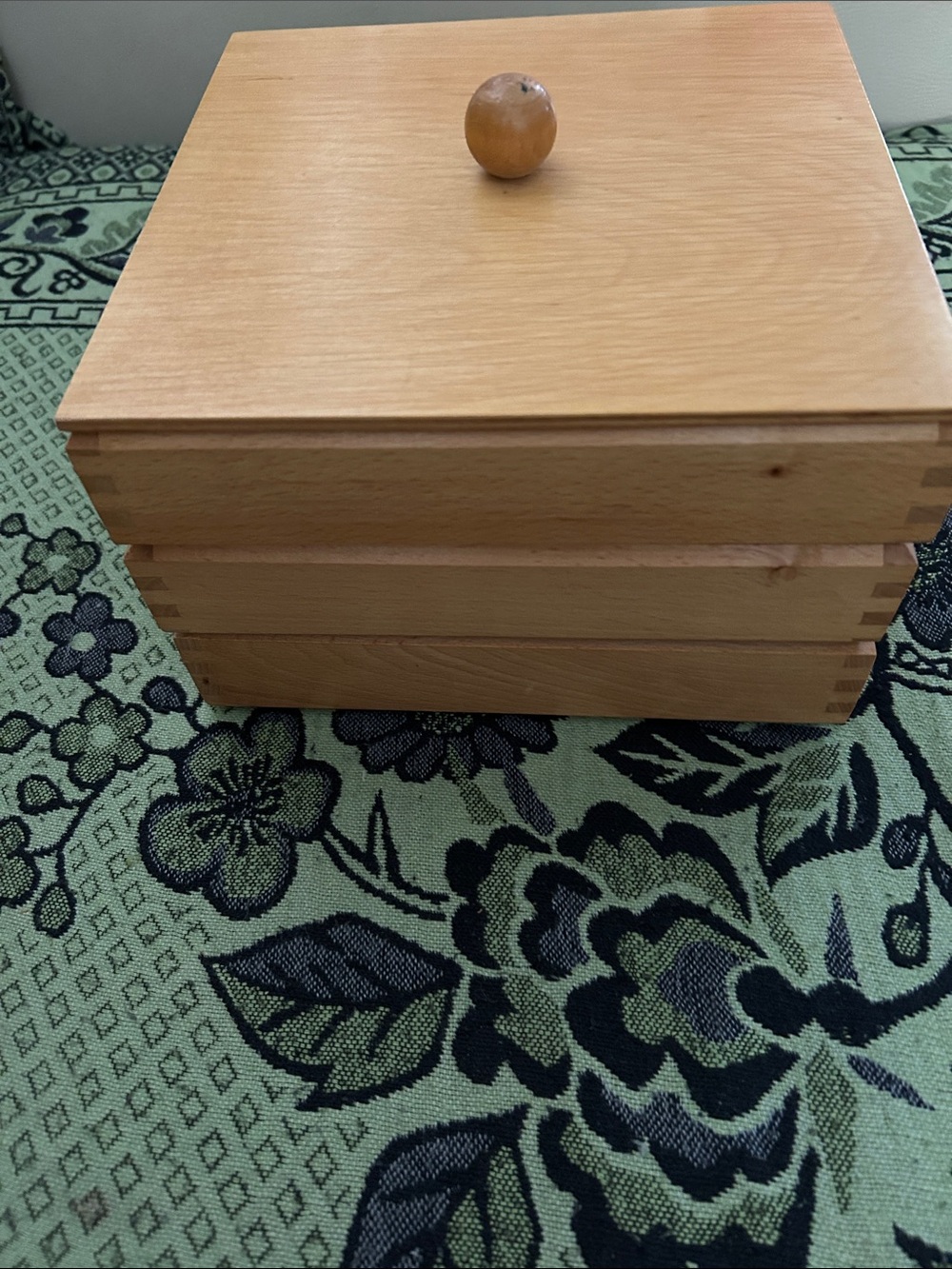 Natural Wood Stackable Storage Box with Knob Lid - Natural